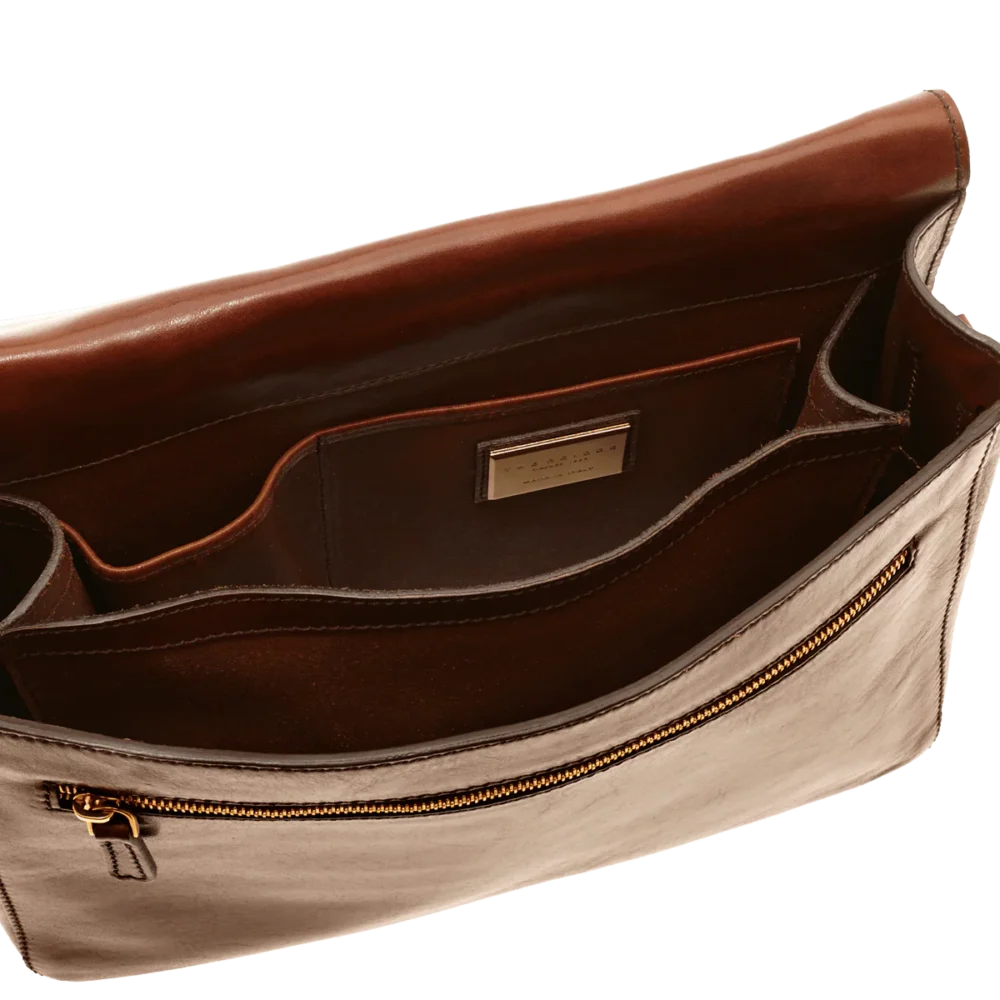 Cartella The Bridge Story in pelle uomo con tracolla - 052757011 - Marrone/oro - immagine 2