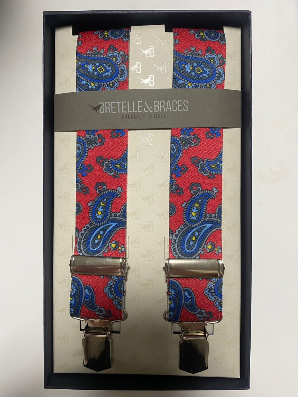 Bretelle elastiche con inserti in vera pelle - Castaldo1880 - Paisley rosso