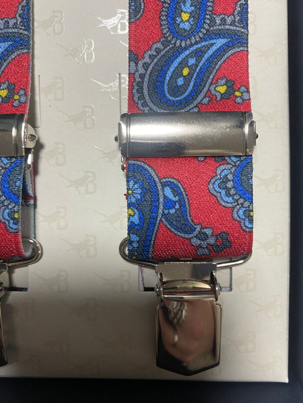 Bretelle elastiche con inserti in vera pelle - Castaldo1880 - Paisley rosso - immagine 3