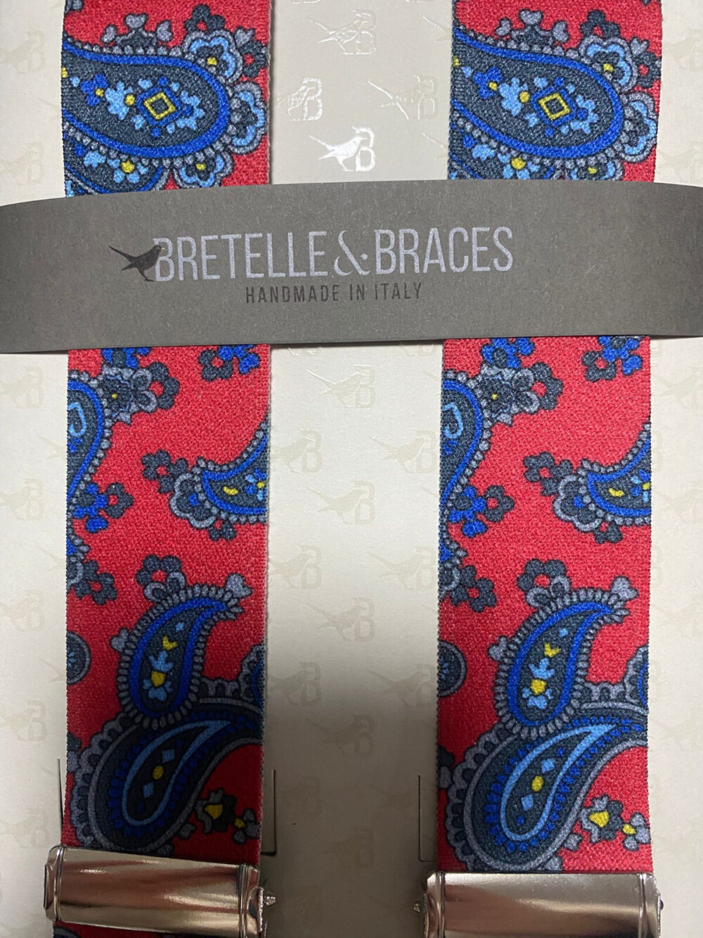 Bretelle elastiche con inserti in vera pelle - Castaldo1880 - Paisley rosso - immagine 4