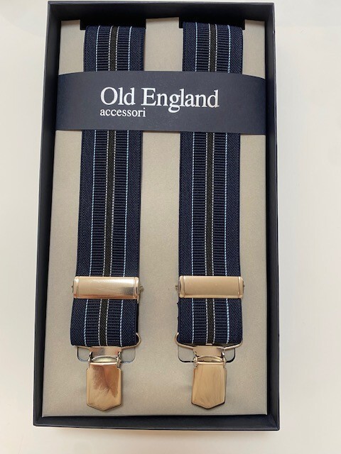 Bretelle elastiche con inserti in vera pelle - Old England - Blu - 95B-VAR539