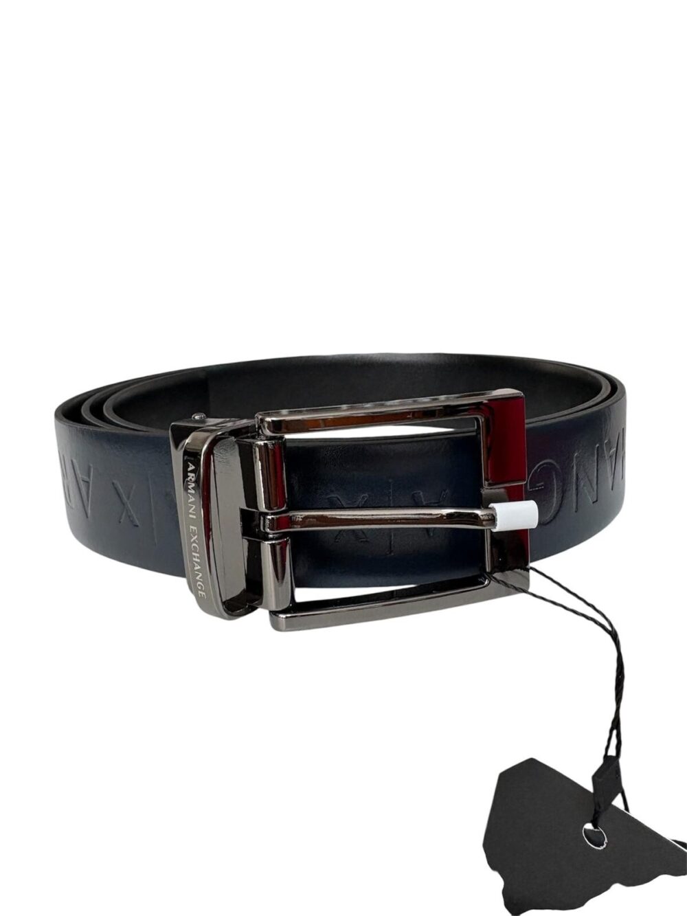 Cintura Armani Exchange - Vera pelle logata - Nero/ blu - Reversibile