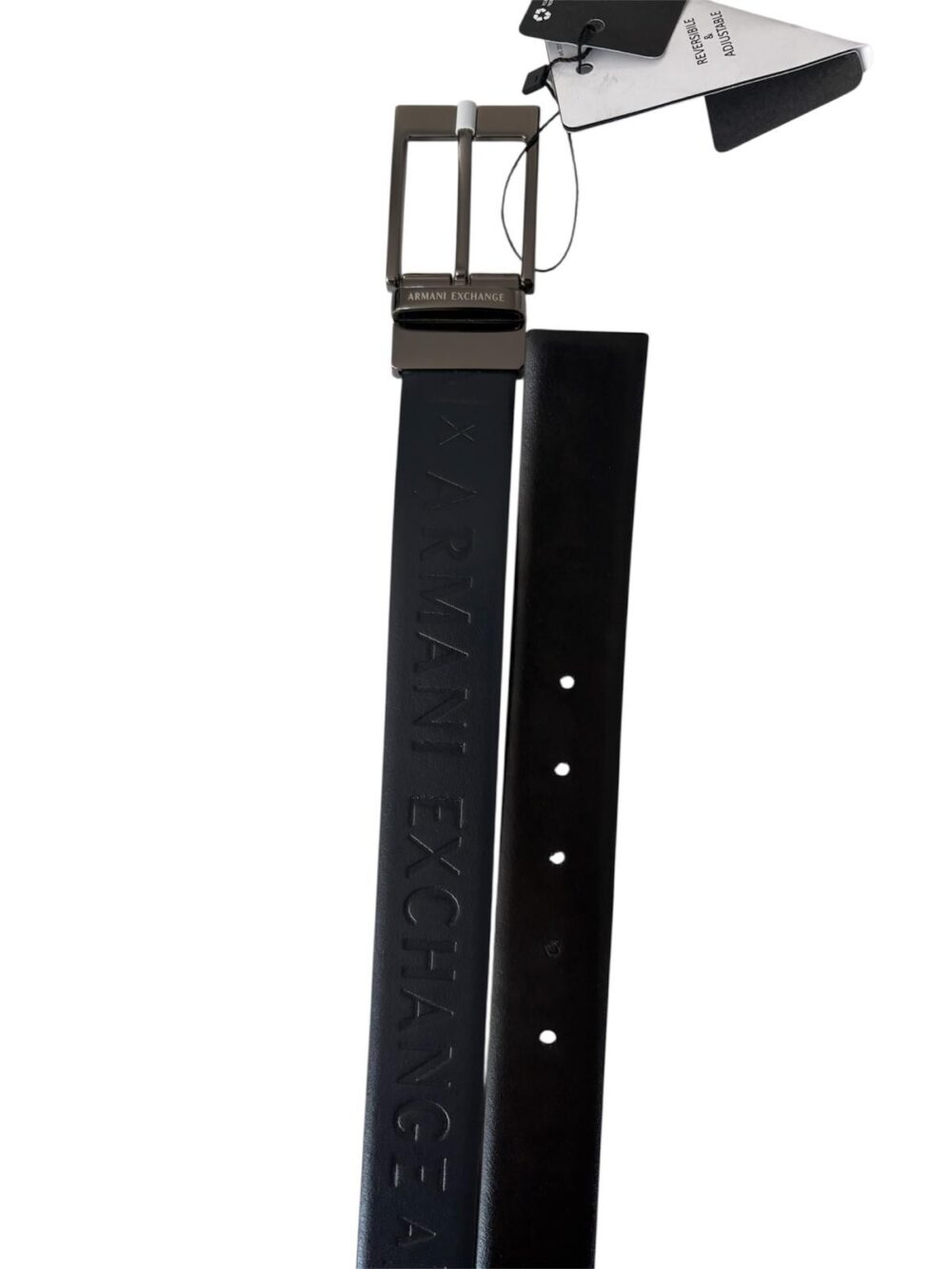 Cintura Armani Exchange - Vera pelle logata - Nero/ blu - Reversibile - immagine 4
