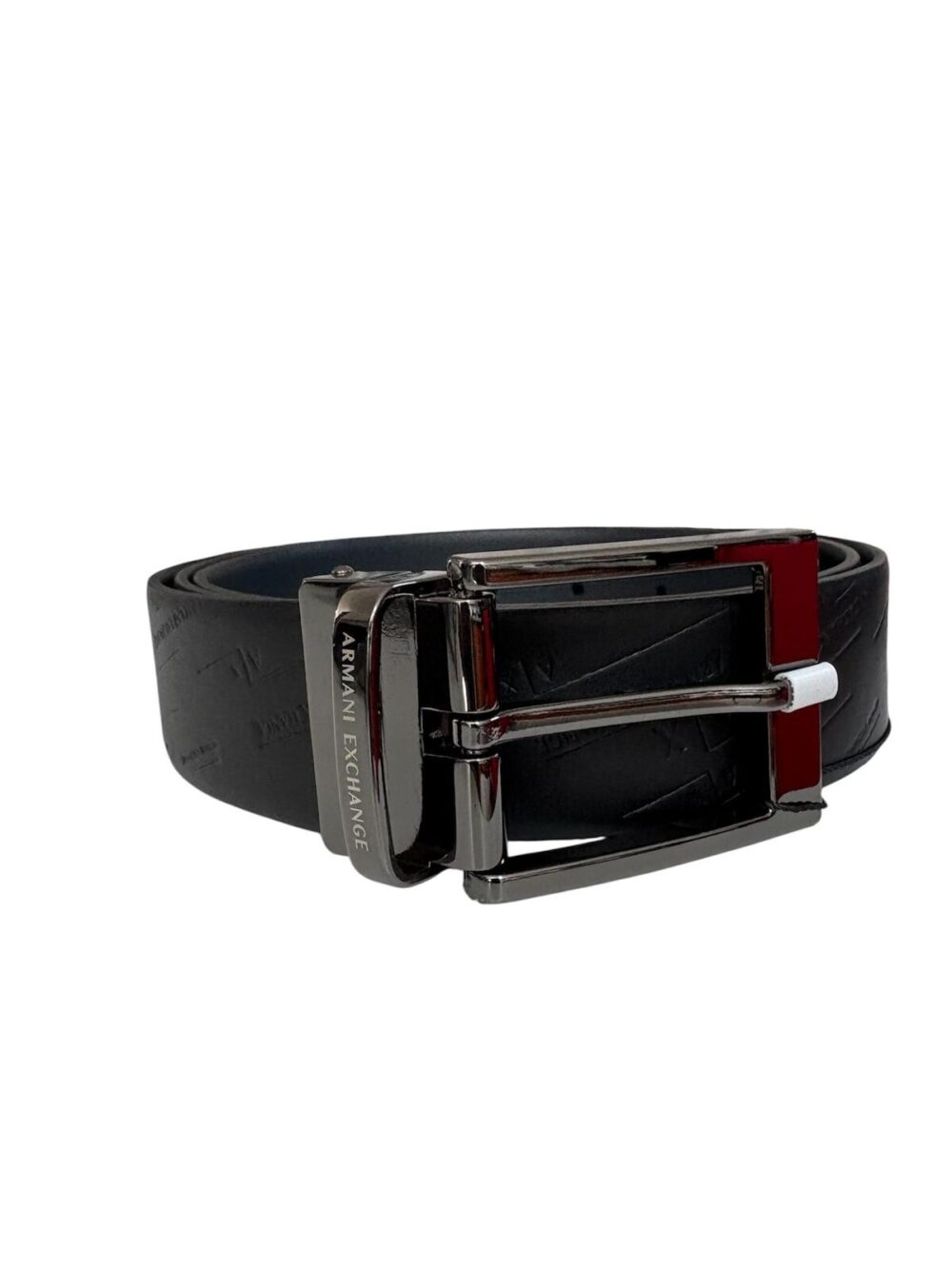 Cintura Armani Exchange - Vera pelle logata - Nero/ blu - Reversibile