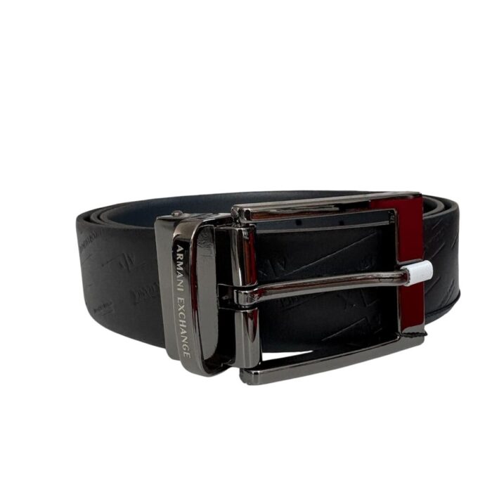 Cintura Armani Exchange - Vera pelle logata - Nero/ blu - Reversibile