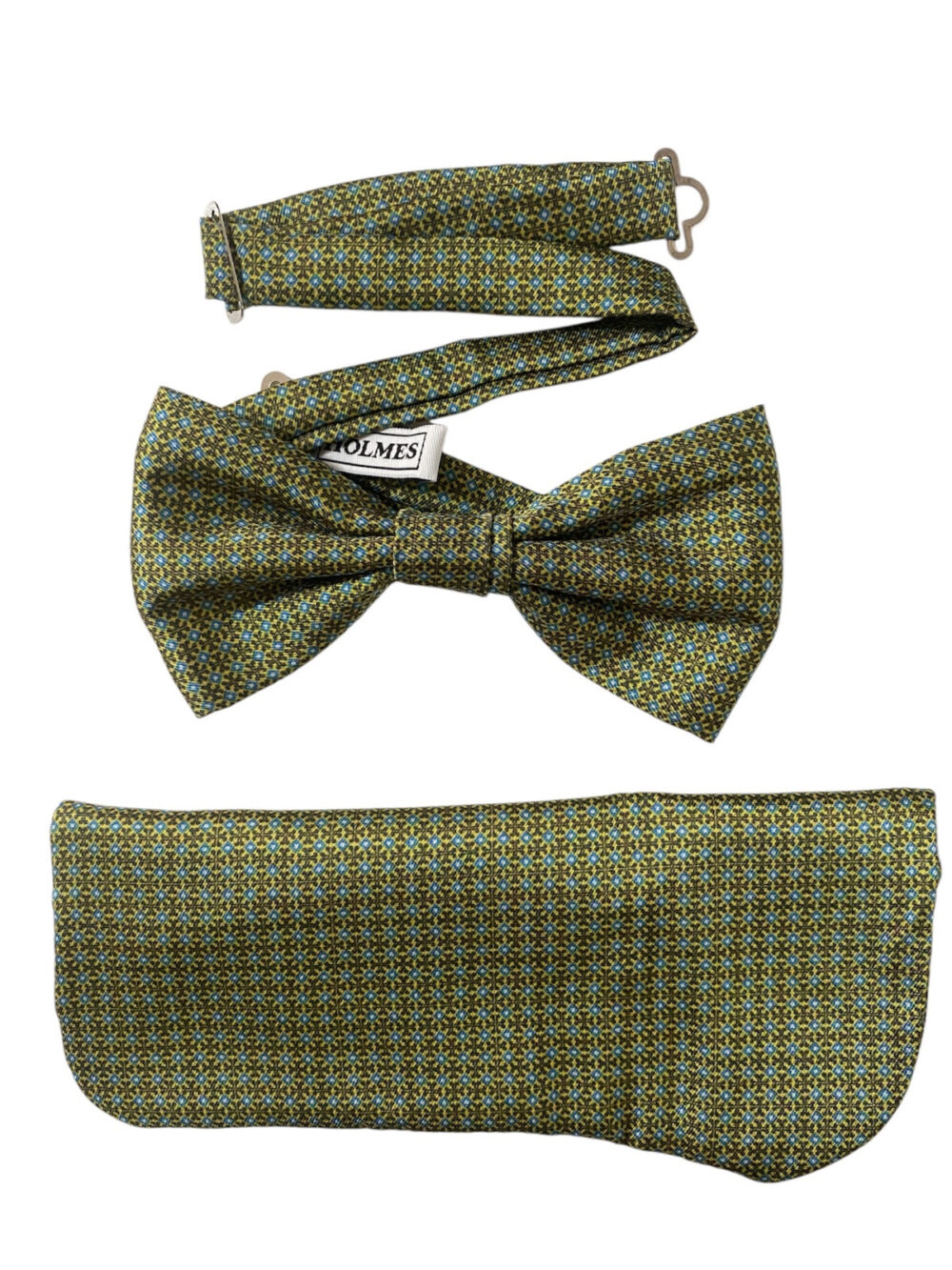 Set Holmes papillon e pochette portaocchiali - 100% pura Seta - verde - Ischia
