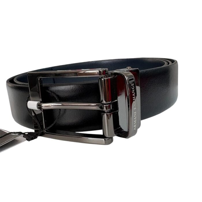 Cintura Armani Exchange - Vera pelle  - Nero/ blu - Reversibile