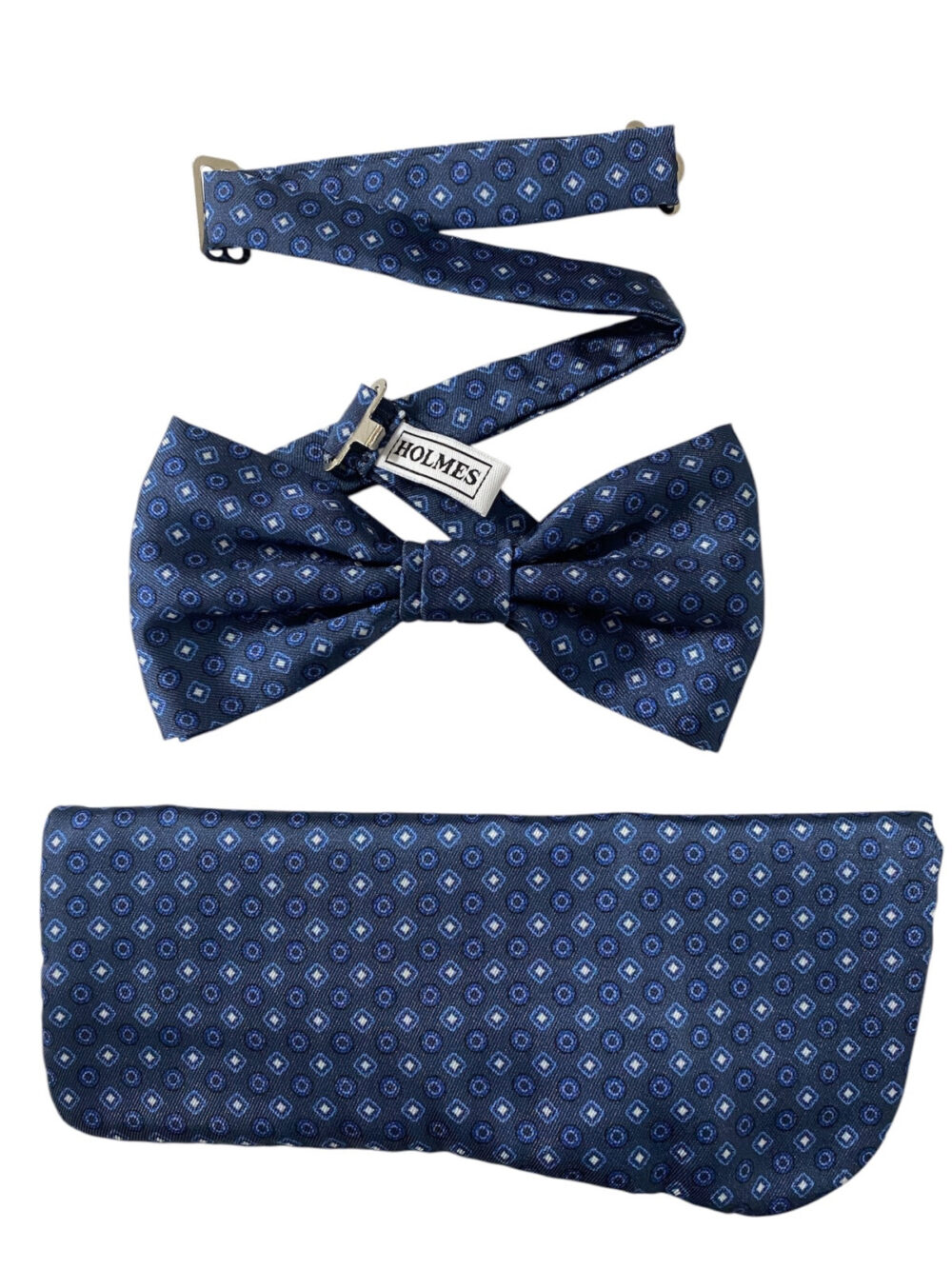 Set Holmes papillon e pochette portaocchiali - 100% pura seta - Blu - Ischia