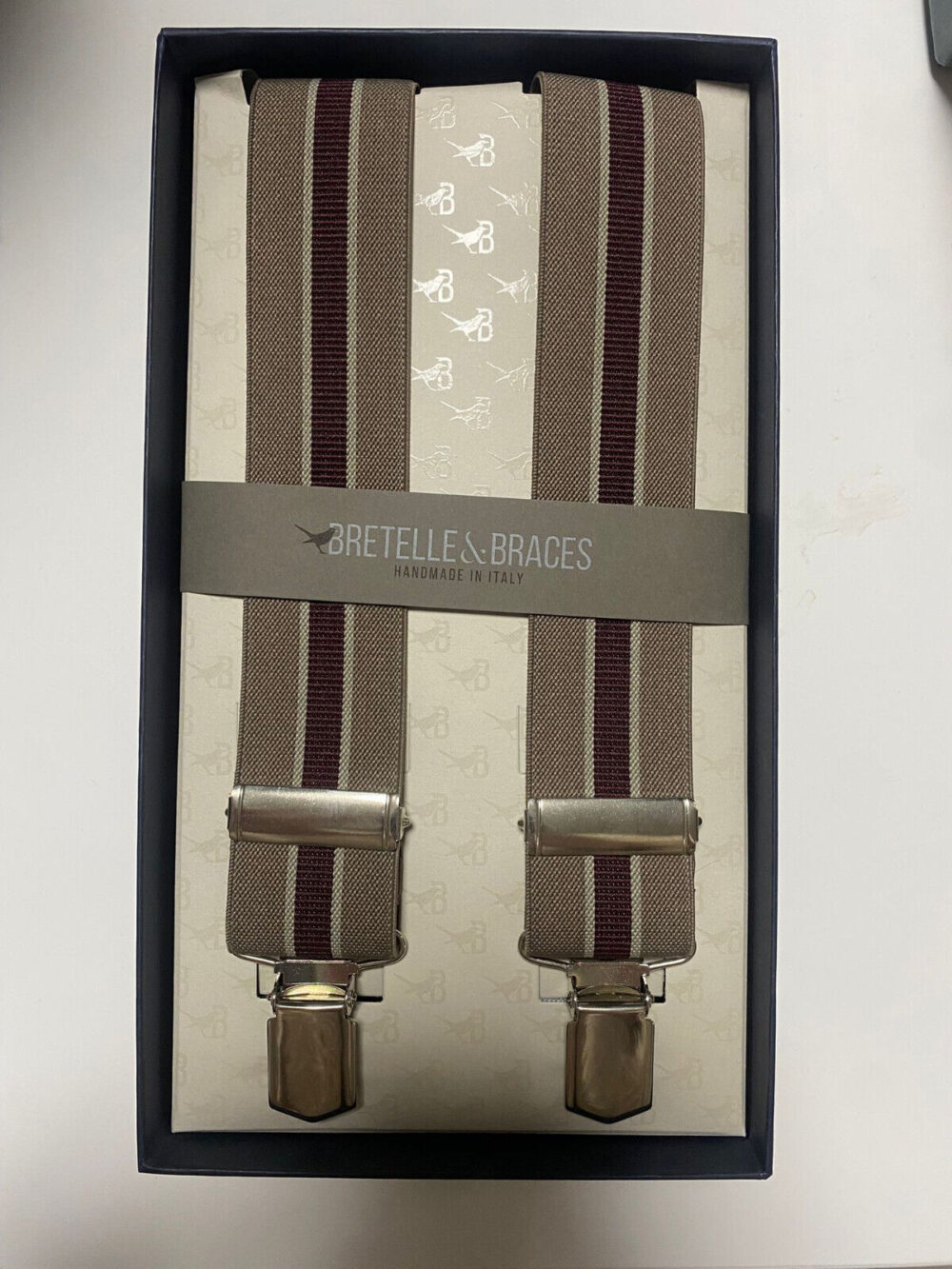 Bretelle elastiche con inserti in vera pelle - Castaldo 1880 - Beige/bordeaux