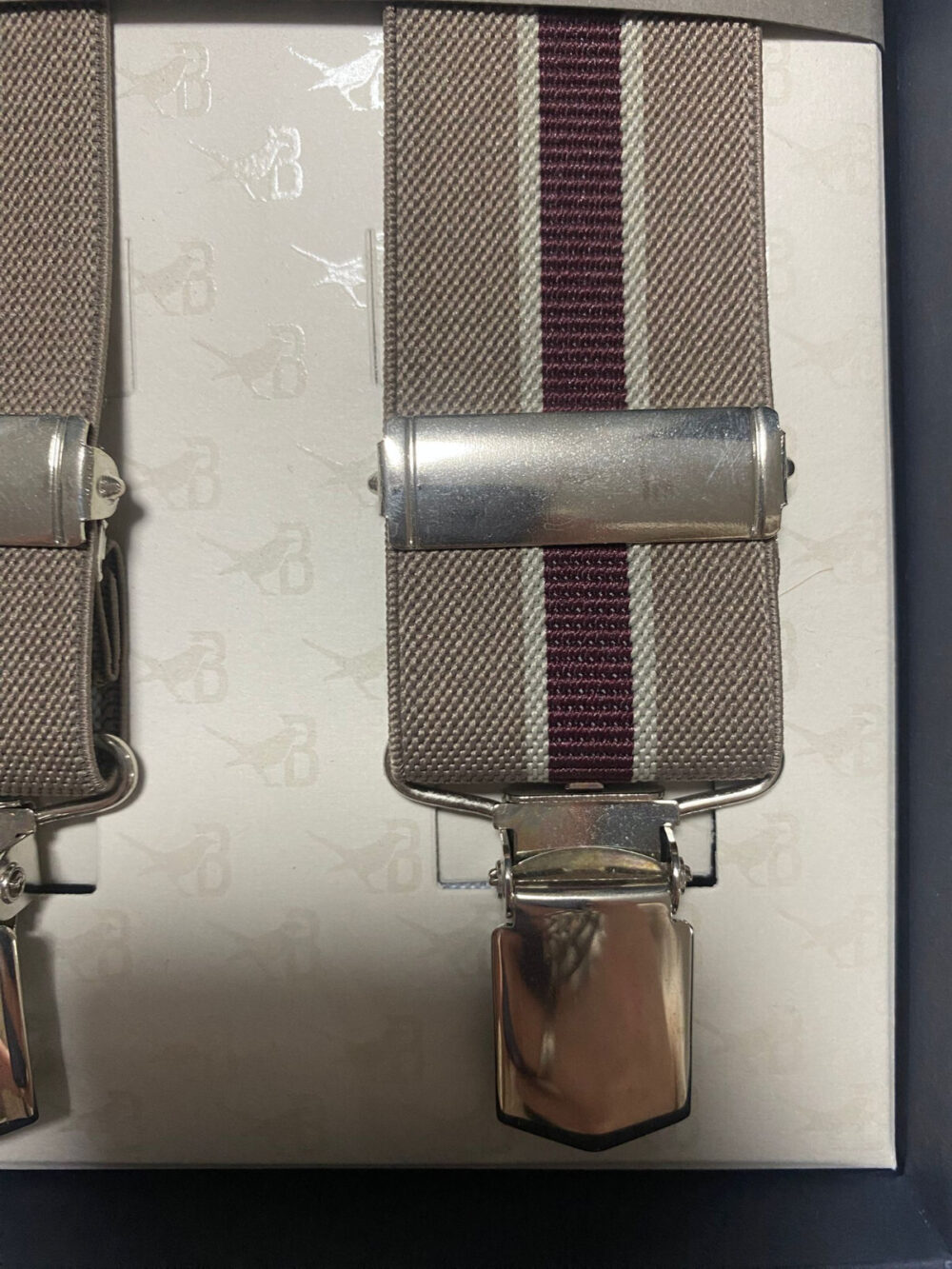 Bretelle elastiche con inserti in vera pelle - Castaldo 1880 - Beige/bordeaux - immagine 3