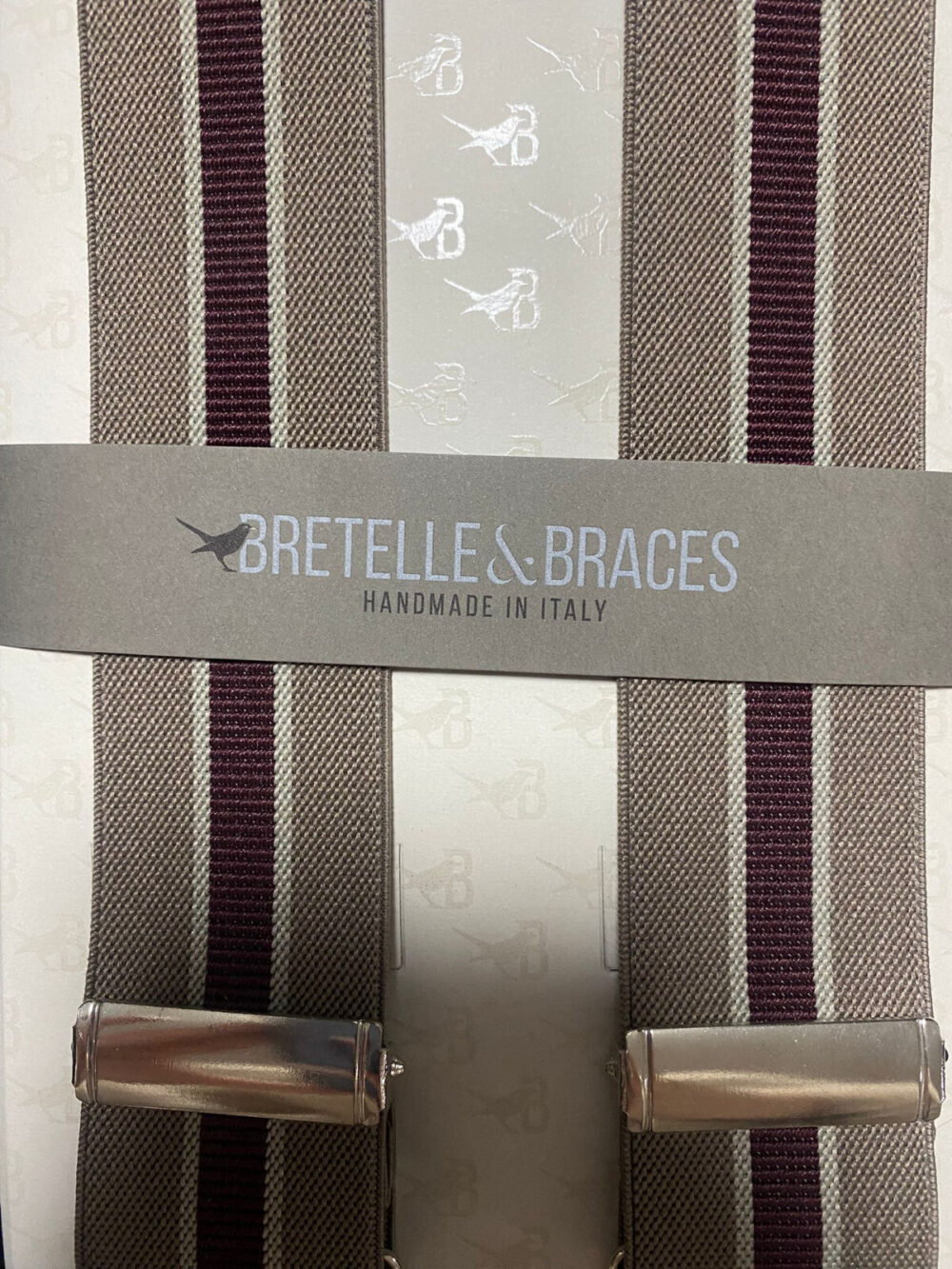 Bretelle elastiche con inserti in vera pelle - Castaldo 1880 - Beige/bordeaux - immagine 4