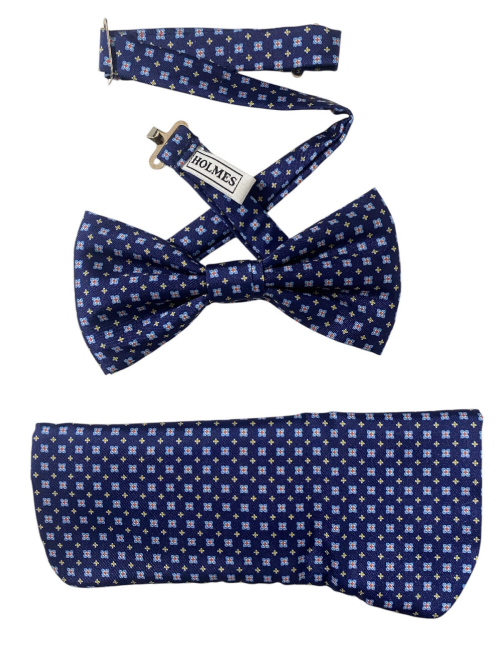 Set Holmes papillon e pochette portaocchiali - Blu -  100% pura seta -  Ischia