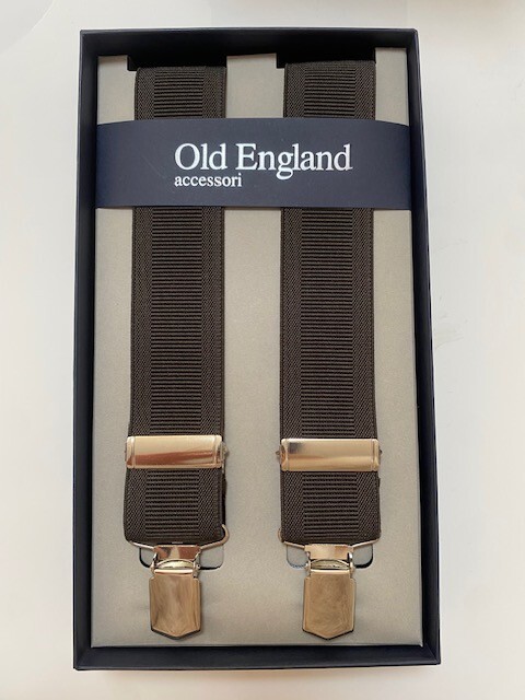 Bretelle elastiche con inserti in vera pelle- Old England - Testa di moro - 95B-VAR707