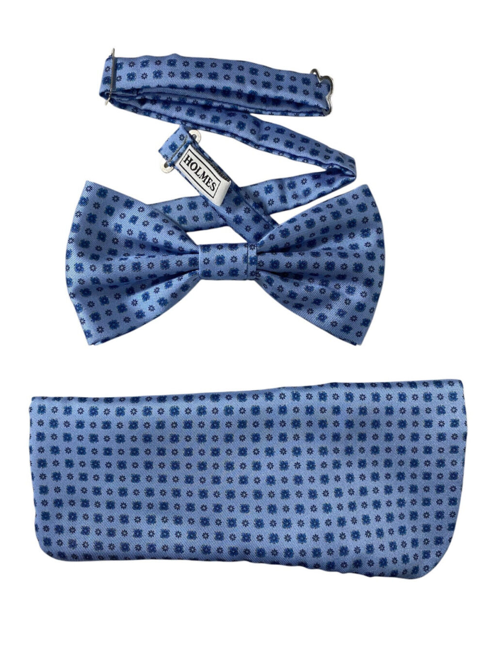 Set Holmes papillon e pochette portaocchiali - 100% pura seta - Azzurro - Ischia