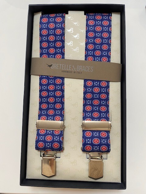 Bretelle elastiche con inserti in vera pelle - Castaldo 1880 - Blu/rosso -  95B - VAR209
