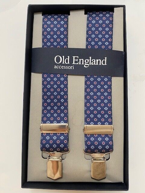 Bretelle elastiche in vera pelle- Old England 95B - Blu - VAR372