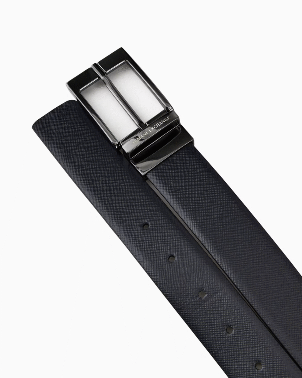 Cintura Armani Exchange - Vera pelle saffiano - Nero/ blu - Reversibile - immagine 3