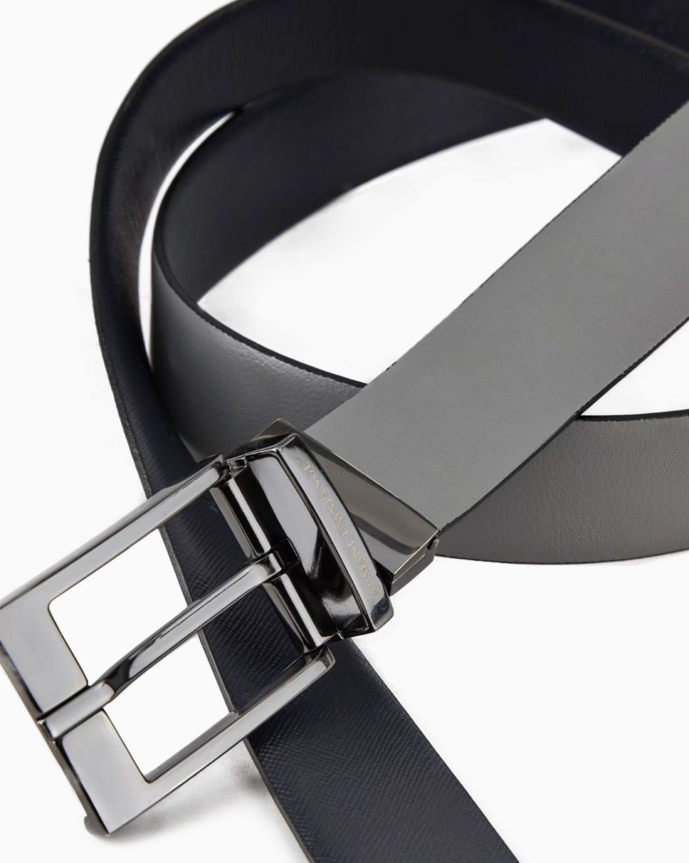 Cintura Armani Exchange - Vera pelle saffiano - Nero/ blu - Reversibile - immagine 4
