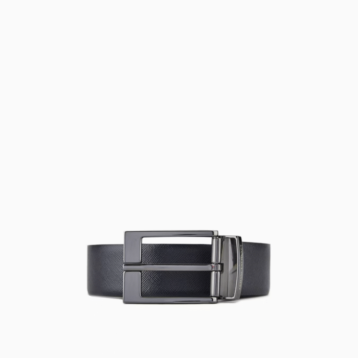 Cintura Armani Exchange - Vera pelle saffiano - Nero/ blu - Reversibile