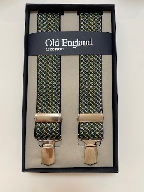 Bretelle elastiche con inserti in vera pelle - Old England - Verde - 95B-VAR387