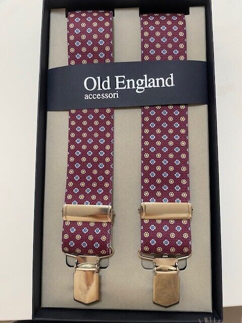 Bretelle elastiche in vera pelle- Old England 95B - Bordeaux - VAR369