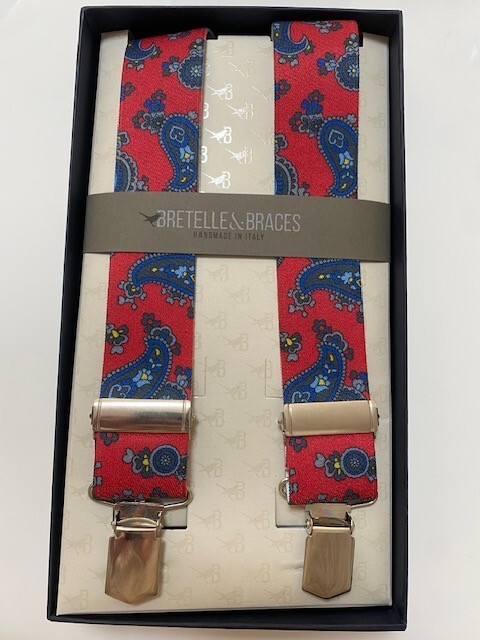 Bretelle elastiche con inserti in vera pelle - Castaldo 1880 - Paisley rosso - 95B-VAR375
