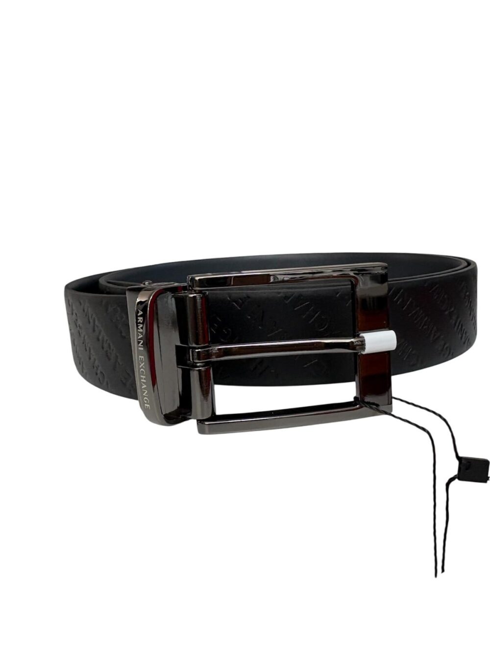Cintura Armani Exchange - Vera pelle logata - Nero/ blu - Reversibile