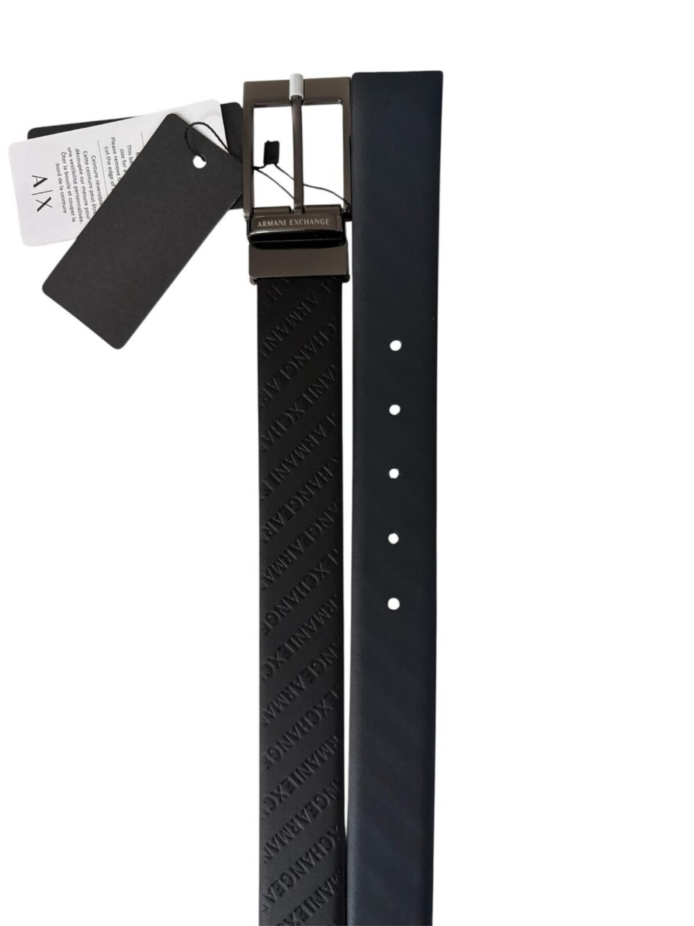 Cintura Armani Exchange - Vera pelle logata - Nero/ blu - Reversibile - immagine 4