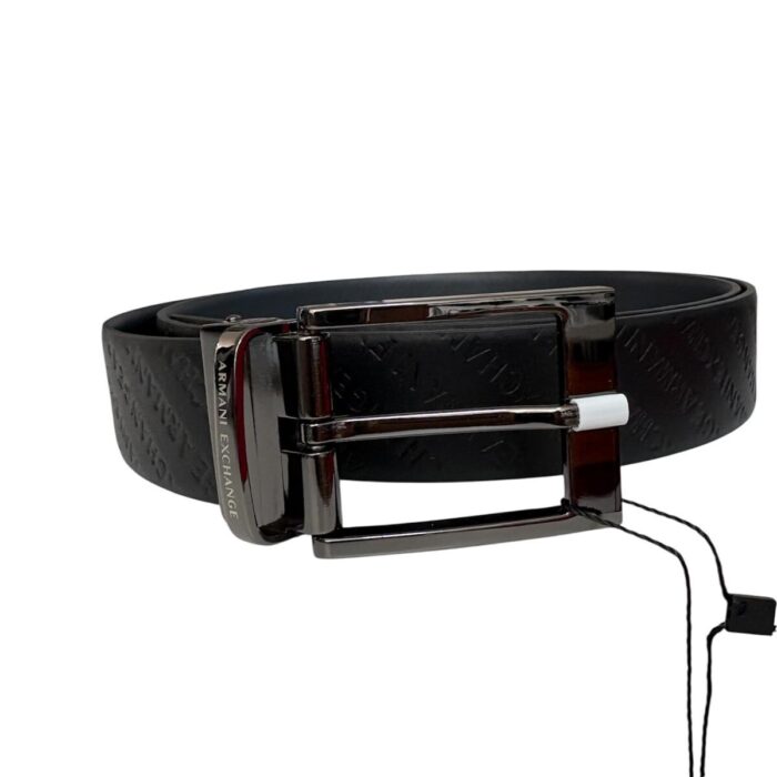 Cintura Armani Exchange - Vera pelle logata - Nero/ blu - Reversibile